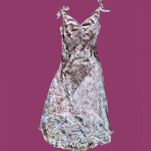 B moss sheer overlay Y2K midi dress pink/brown floral flowy fairycore